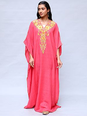 Cotton Kaftan Dress with Kashmiri Floral Embroidery