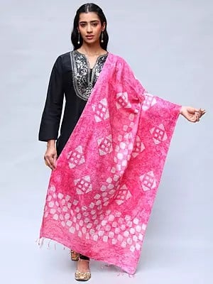 Batik Dyed Dupatta with Printed Squares from Telangana