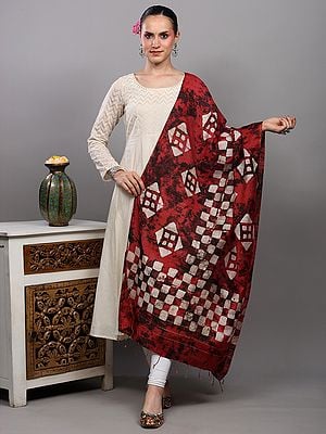 Batik Dyed Dupatta with Printed Squares from Telangana