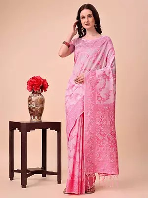 Floral Print Attractive Festive Wear Cotton Saree With Matching Blouse