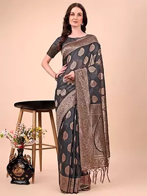 Floral Motifs All Over Attractive Festive Wear Cotton Saree With Contrast Pallu