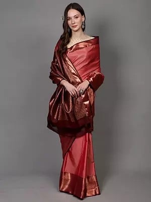 Faded-Rose Saree from Bangalore with Woven Motifs in Copper Colored Thread