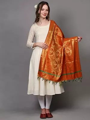 Brocaded Nataraja (Dancing Lord Shiva) Ponnadai Prayer Shawl from Tamil Nadu