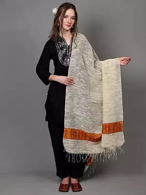 Solitary-Star Khadi Dupatta with Thread Woven Folk Musicians Motifs