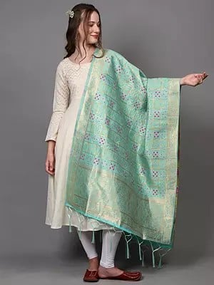 Zari Woven Bandhani Gharchola Dupatta with Floral Vine Border