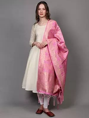 Zari Woven Bandhani Gharchola Dupatta with Floral Vine Border