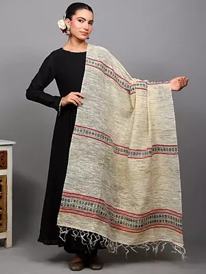 Banana-Crepe Textured Khadi Dupatta with Thread Weave Stripes