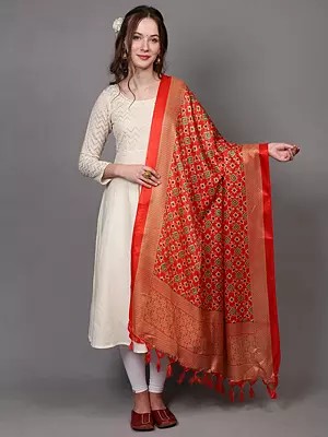 Art Silk Dupatta with Printed Geometric Patola Pattern