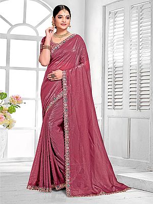 Silk Sequins And Embroidery Work Border Attractive Party Wear Saree With Matching Blouse