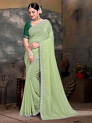 Silk Sequins And Embroidery Work Border Party Wear Solid Saree With Blouse