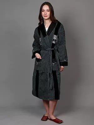 Wool Stripe Woven Robe with Pocket with Waist Belt from Nagaland