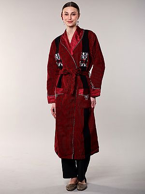 Wool Stripe Woven Robe with Pocket with Waist Belt from Nagaland