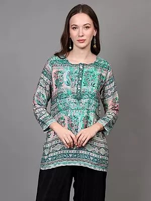 Crepe Embroidered Short Kurti with Printed Paisleys