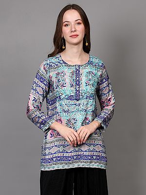 Crepe Embroidered Short Kurti with Printed Paisleys