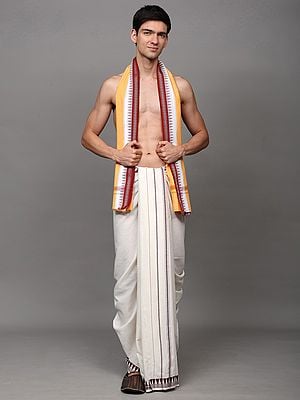 Angavastram from Sambhalpur with Thread Woven Temple & Rudraksha Border