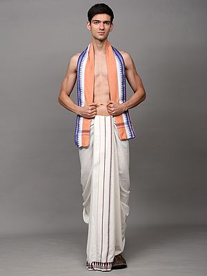 Angavastram from Sambhalpur with Thread Woven Temple & Rudraksha Border