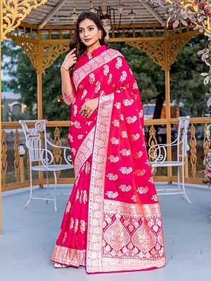 Floral Woven Motifs Attractive Banarasi Satin Silk Saree With Contrast Rich Pallu