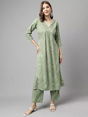 Printed Designer V-Neck Solid Festive Wear Cotton Ethnic Co-Ord Kurta Set