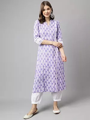 Embroidery And Print Work V-Neck Designer Cotton Kurta With Bottom