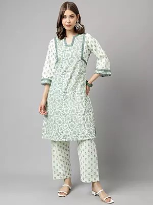 Cotton Floral Printed All Over Designer Casual Wear Cotton Kurta With Bottom