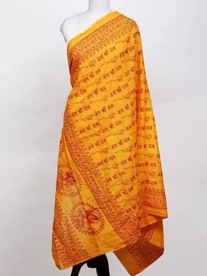 Radiant-Yellow Pure Cotton Jai Shree Ram Printed Prayer Shawl