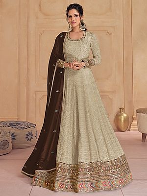 Sequins Embroidered Festive Wear Long Georgette Gown With Attractive Dupatta
