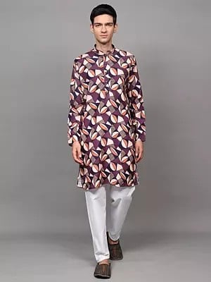 Multicolor Printed Abstract Pattern Kurta with Plain Pant Style Pajama