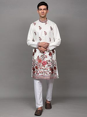 Sequins Embroidered Wedding Kurta Pajama with Thread work Multicolored Flowers