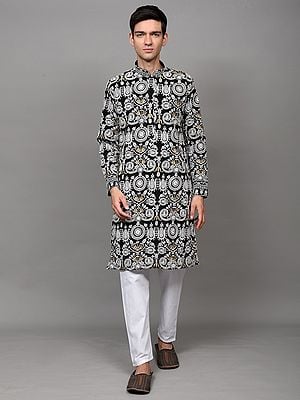 Black-Onyx Georgette Intricate Heavy Embroidered Wedding Kurta Pajama with Sequins work
