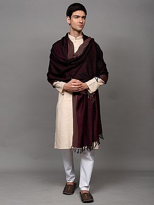 Reversible Kullu Stole with Chevron Weave and Multi Stripe Border