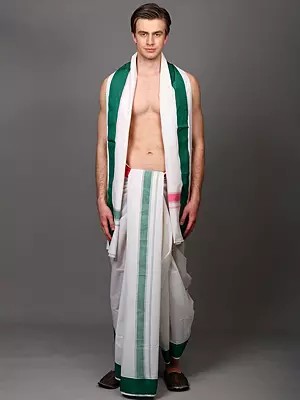Plain Dhoti with Angavastram Set with Double Side Border