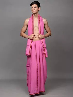 Dhoti with Angavastram Set and Thread Woven Rudraksha Border from Odisha