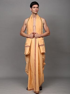 Dhoti with Angavastram Set and Thread Woven Rudraksha Border from Odisha