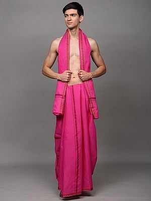 Dhoti with Angavastram Set and Thread Woven Rudraksha Border from Odisha