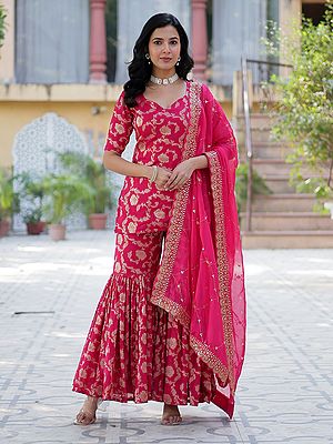 Viscose Georgette Floral Printed Kurti With Palazzo And Sequins And Embroidery Work Dupatta
