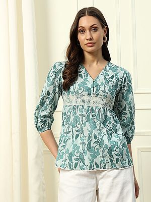 Stylish Look Fancy Floral Print And V-Neck Cotton Top For Party Occasion