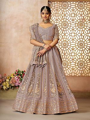 Tissue Net Floral Heavy Sequins And Embroidery Work Lehenga Choli With Dupatta For Wedding Occasion