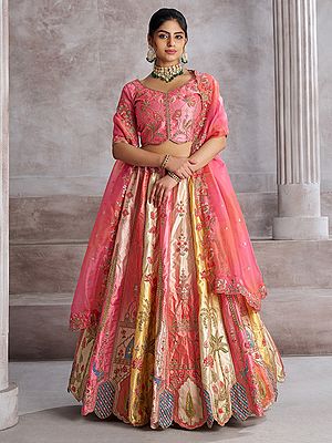 Banarasi Silk Intricate Motifs And Traditional Embroidery Work Lehenga Choli With Organza Silk Dupatta