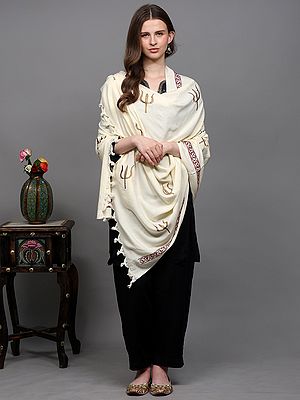Prayer Shawl with Zari Embroidered Trishul (Trident) and Thread work Border