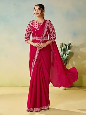 Exclusive Satin Silk Saree Featuring Rich Sequence Embroidery And Multi Stone Handwork For Bridal Wedding And Grand Occasion Wear
