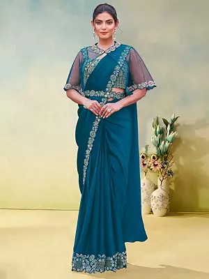 Graceful Crepe Satin Silk Saree Enhanced With Dual Sequence Embellishments And Fine Hand Work For Bridal Wedding