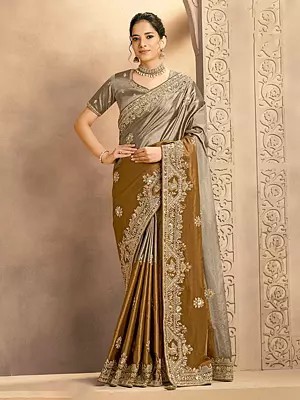 Designer Metallic Kora Zari Silk Saree Featuring Intricate Zardozi And Cutdana Handwork For Wedding Festive And Party Wear