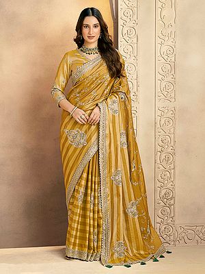 Kanjivaram Zari Silk Saree With Sequin Aari Work Embellished Stones Traditional Saree For Women