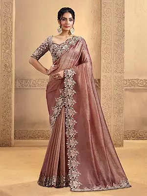 Pure Banarasi Crush Saree With Sequin And Moti Work Traditional Designer Saree For Wedding Festive And Party Wear