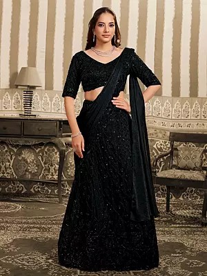 Premium Designer Party Wear Lehenga Choli Crafted Using Foil Satin With Intricate Beads And Sequins Work