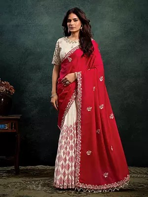 Printed Uppada Satin Silk Saree With Dual Sequins Embroidery And Pearl Handwork Designer Party Wear Saree For Women