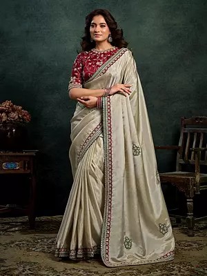 Elegant Designer Uppada Silk Saree With Exquisite Sequins Embroidery Pearl Stone Handwork Beautifully Crafted For Women