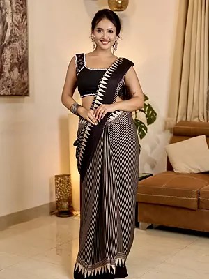 Original Semi Gajji Silk Saree with Digital Printed Border and Ajrakh Rich Pallu & Contrast Blouse