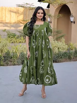 Fashionable Printed Cotton Kurti for Women with Fancy Square Neck and Puff Sleeves
