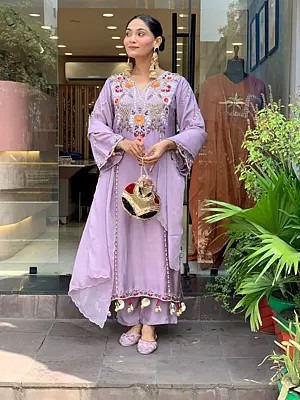 Pure Viscose Chanderi Silk Kurti Set With Dupatta and Sequence Embroidery Work